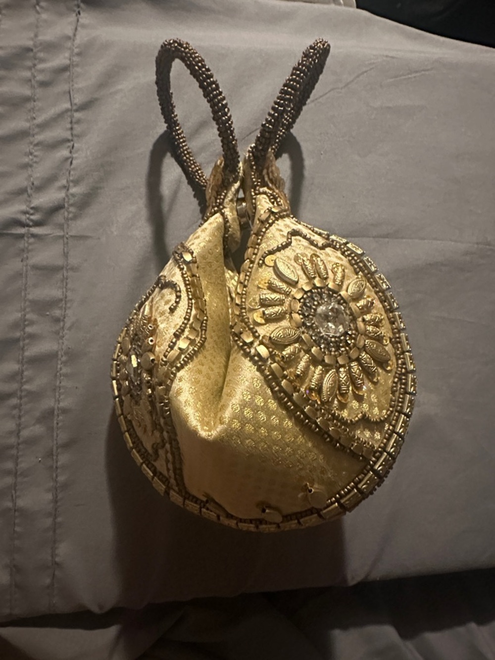 Gold Beaded Evening Potli Bag - Elegant Drawstring Clutch fortune cookie